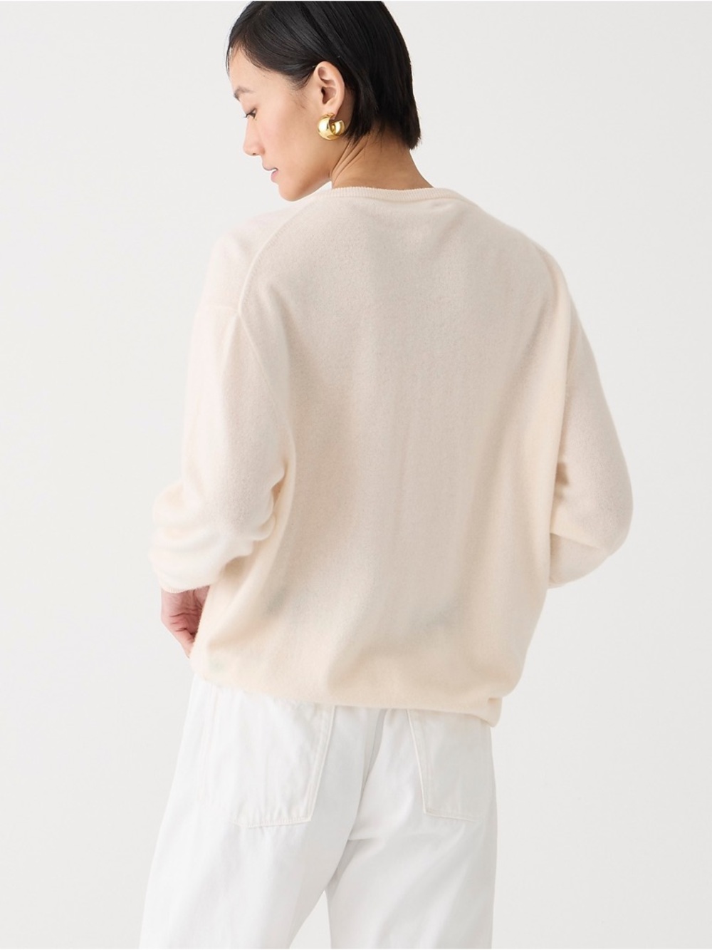 J. Crew Cashmere Relaxed V neck Sweater in Heather Muslin Beige Size Small - Picture 3 of 10